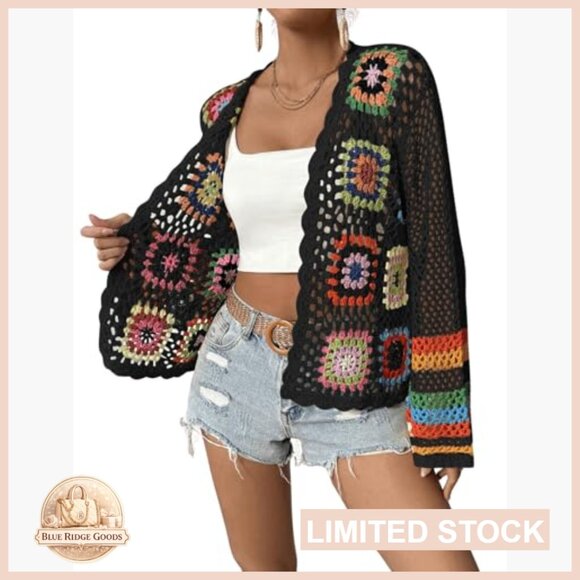 Floral Crochet Cardigan Sweater Bohemian Lightweight Hollow Out Oversized - Picture 5 of 5